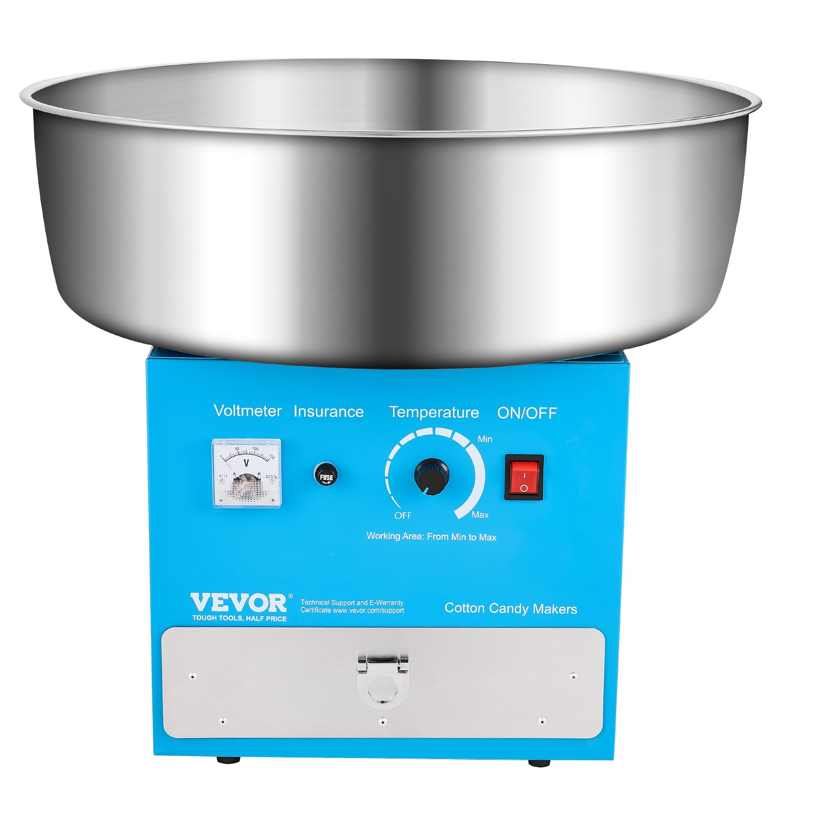 VEVOR Electric Cotton Candy Machine, 1000W Commercial Candy Floss Maker with 52cm in Stainless Steel Bowl, Sugar Scoop, and Drawer, Easy Home Use, Perfect for Kids Birthday, Family Party, Blue