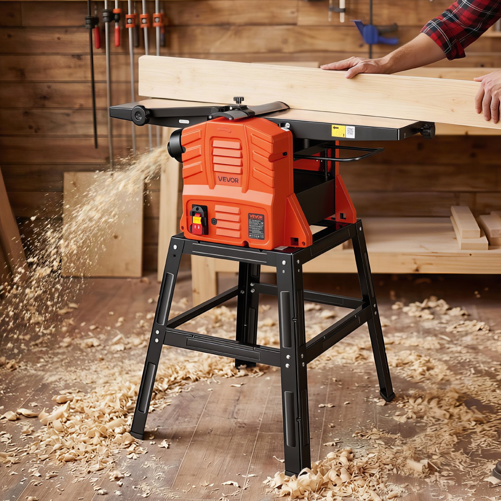 VEVOR Benchtop Planer and Jointer Combo, 254 mm, 2.4 HP 8000 RPM Bench Top Wood Jointer with Stand, 2-Blade Straight Cutterhead, Cast Aluminum Table, 0-3 mm Adjustable Depth, for Woodworking DIY