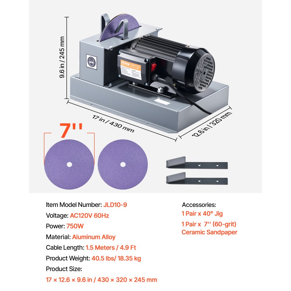 VEVOR Lawn Mower Blade Sharpener, 2/3HP 500W Lawnmower Blade Grinder with 7-inch Ceramic Grinding Wheel, Powerful Bench Mower Sharpening Machine for High/Low Lift Blades, Gator Blades, Flat Blades
