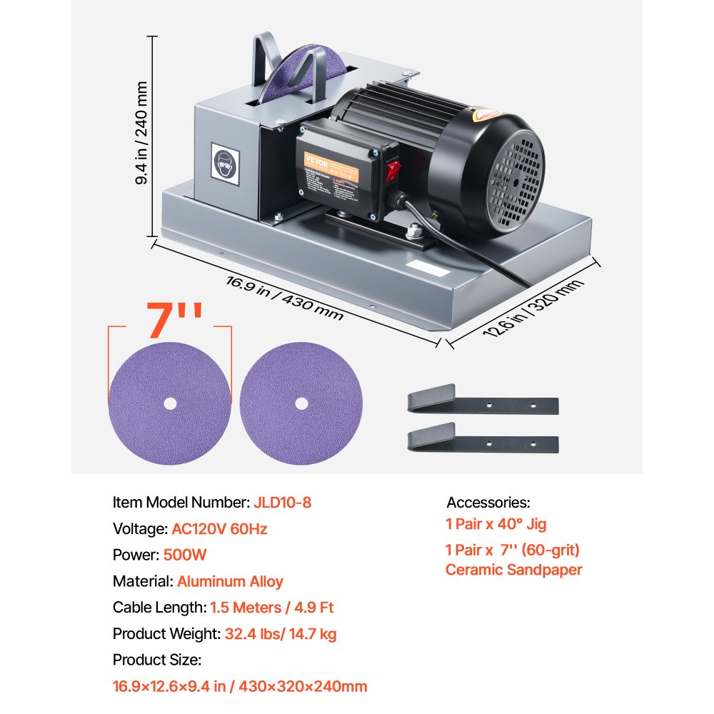 VEVOR Lawn Mower Blade Sharpener, 1HP 750W Lawnmower Blade Grinder with 9-inch Ceramic Grinding Wheel, Powerful Bench Mower Sharpening Machine for High/Low Lift Blades, Gator Blades, Flat Blades
