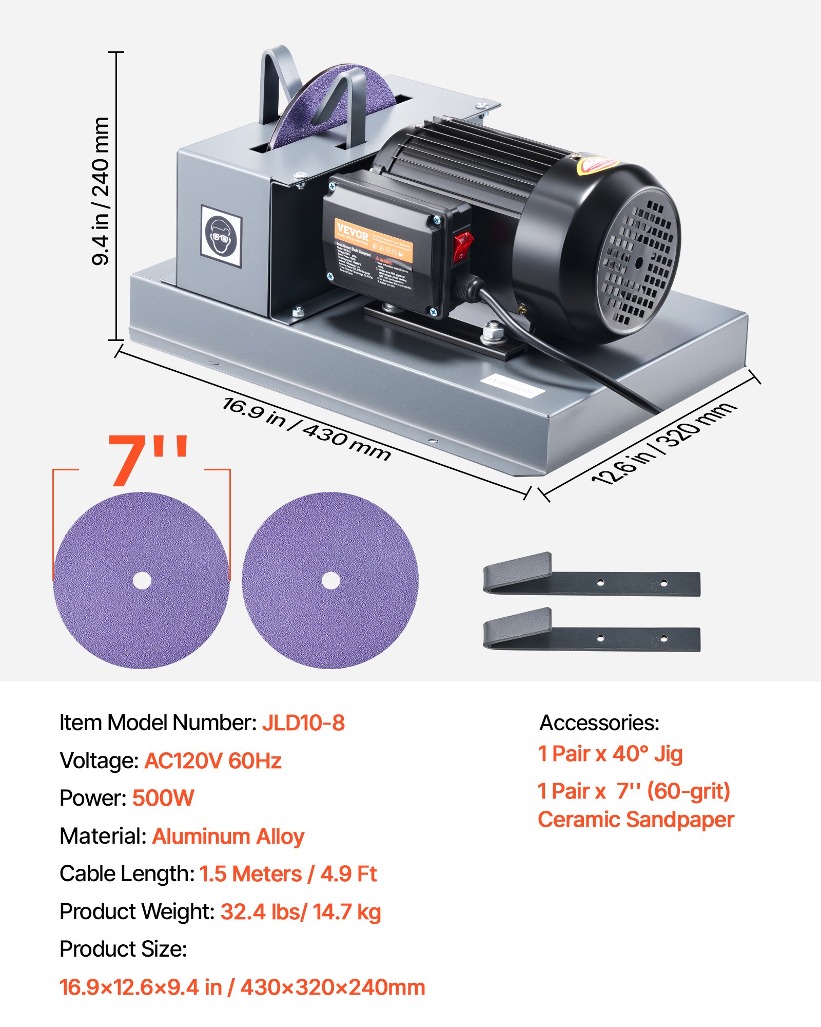VEVOR Lawn Mower Blade Sharpener, 1HP 750W Lawnmower Blade Grinder with 9-inch Ceramic Grinding Wheel, Powerful Bench Mower Sharpening Machine for High/Low Lift Blades, Gator Blades, Flat Blades