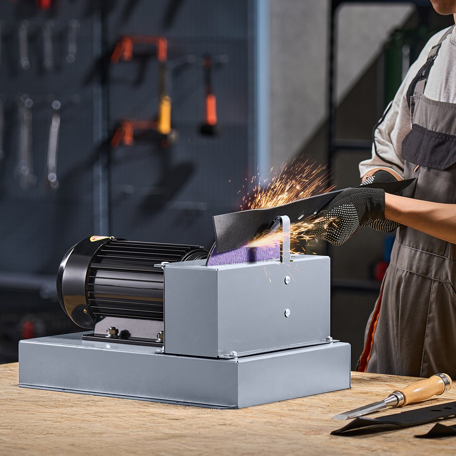 VEVOR Lawn Mower Blade Sharpener, 1HP 750W Lawnmower Blade Grinder with 9-inch Ceramic Grinding Wheel, Powerful Bench Mower Sharpening Machine for High/Low Lift Blades, Gator Blades, Flat Blades