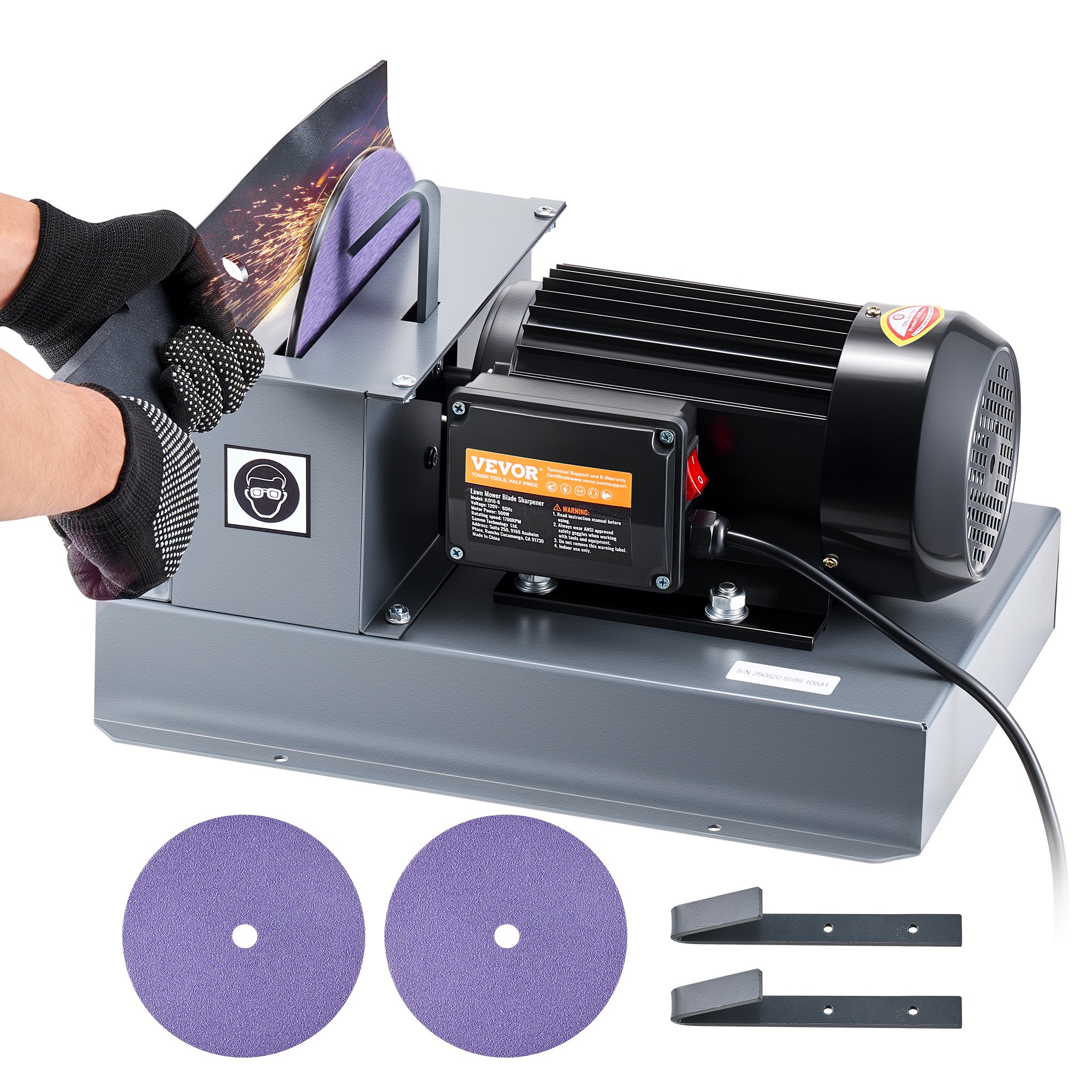 VEVOR Lawn Mower Blade Sharpener, 1HP 750W Lawnmower Blade Grinder with 9-inch Ceramic Grinding Wheel, Powerful Bench Mower Sharpening Machine for High/Low Lift Blades, Gator Blades, Flat Blades