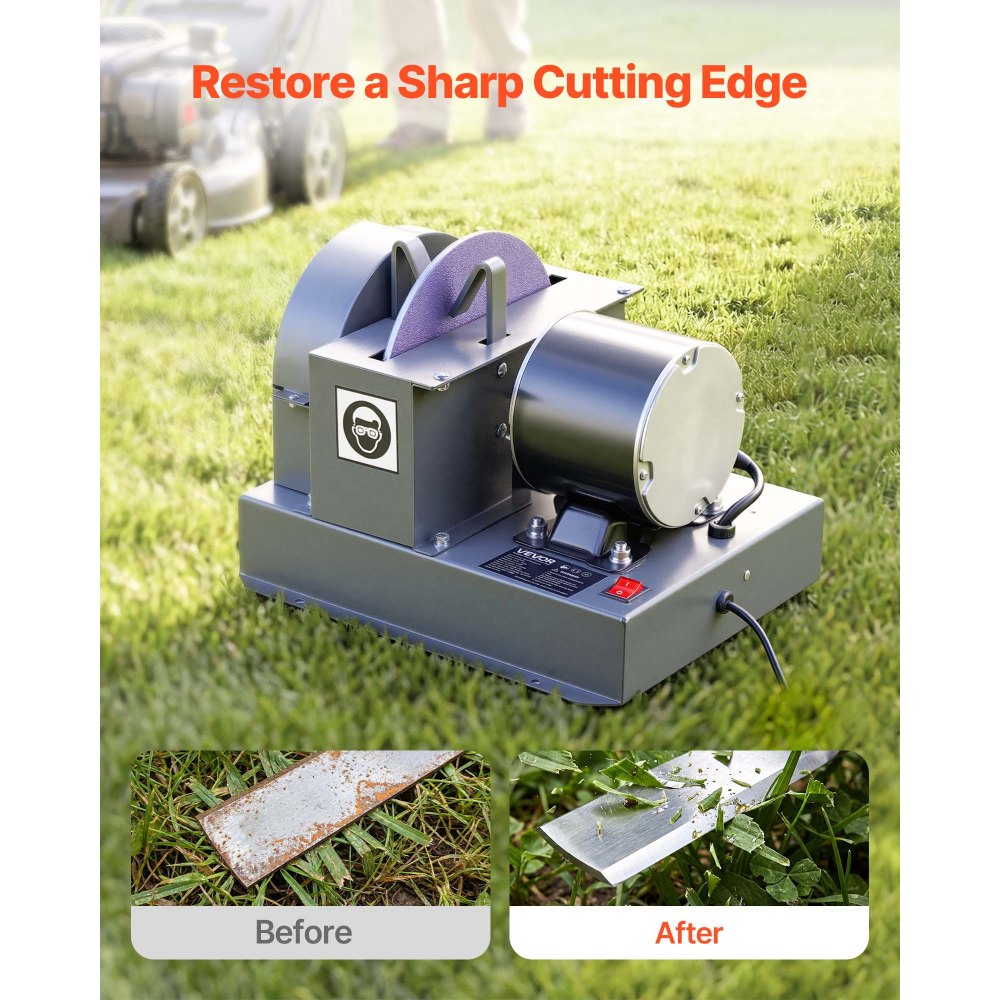 VEVOR Lawn Mower Blade Sharpener, 1/2HP Lawnmower Blades Grinder with 7" Flap Wheel & 9" Ceramic Grinding Wheel, 30° or 40° Blade Sharpening Machine for High Lift, Low Lift, Gator & Flat Blades