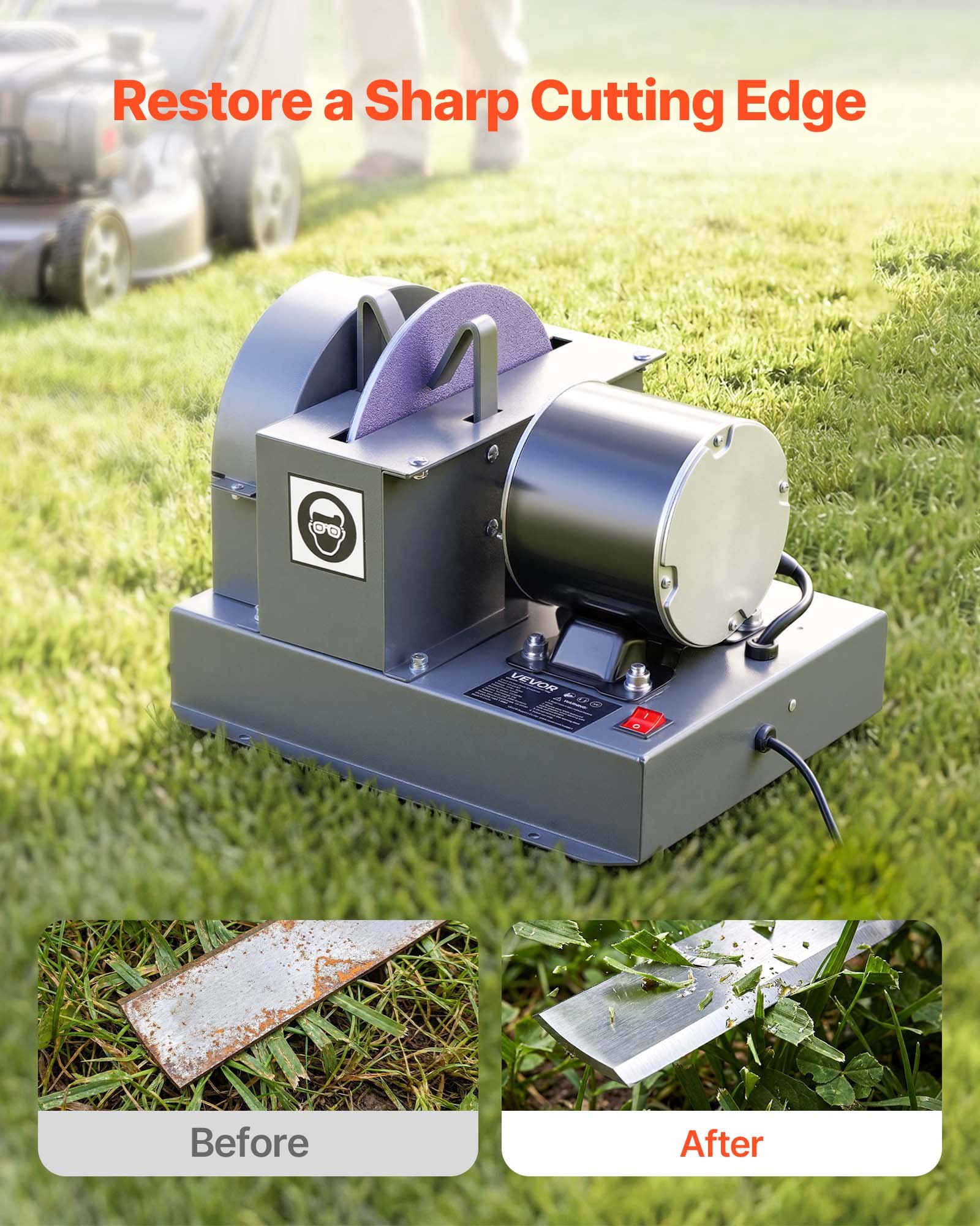 VEVOR Lawn Mower Blade Sharpener, 1/2HP Lawnmower Blades Grinder with 7" Flap Wheel & 9" Ceramic Grinding Wheel, 30° or 40° Blade Sharpening Machine for High Lift, Low Lift, Gator & Flat Blades