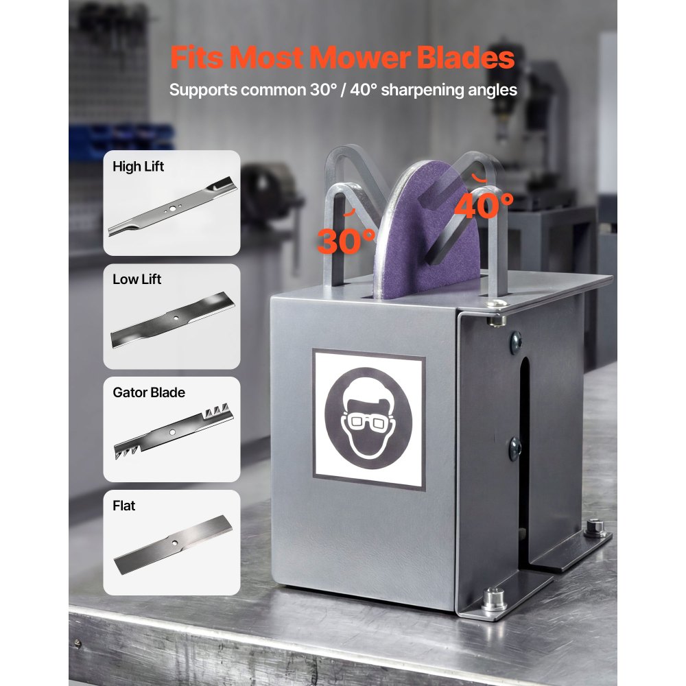 VEVOR Lawn Mower Blade Sharpener, 1/3HP Lawnmower Blades Grinder with 7" Ceramic Grinding Wheel, 30° or 40° Blade Sharpening Machine for High Lift, Low Lift, Gator & Flat Blades
