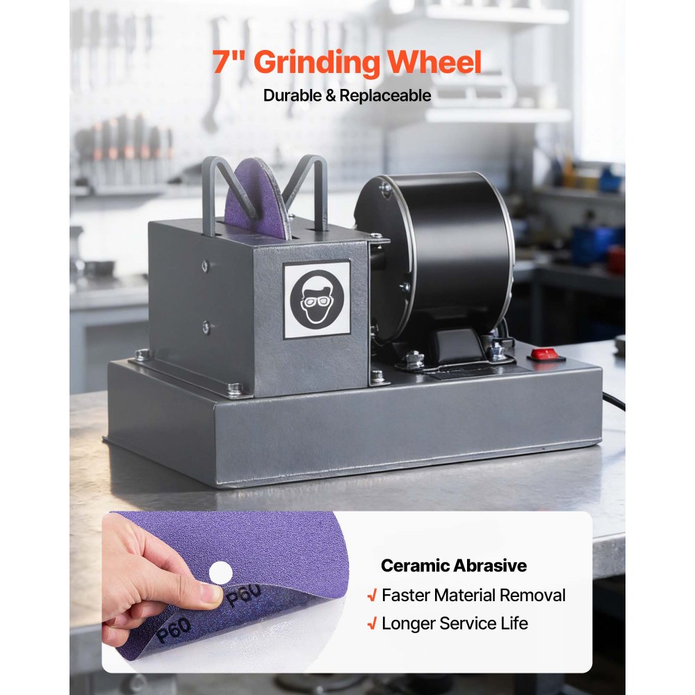 VEVOR Lawn Mower Blade Sharpener, 1/3HP Lawnmower Blades Grinder with 7" Ceramic Grinding Wheel, 30° or 40° Blade Sharpening Machine for High Lift, Low Lift, Gator & Flat Blades