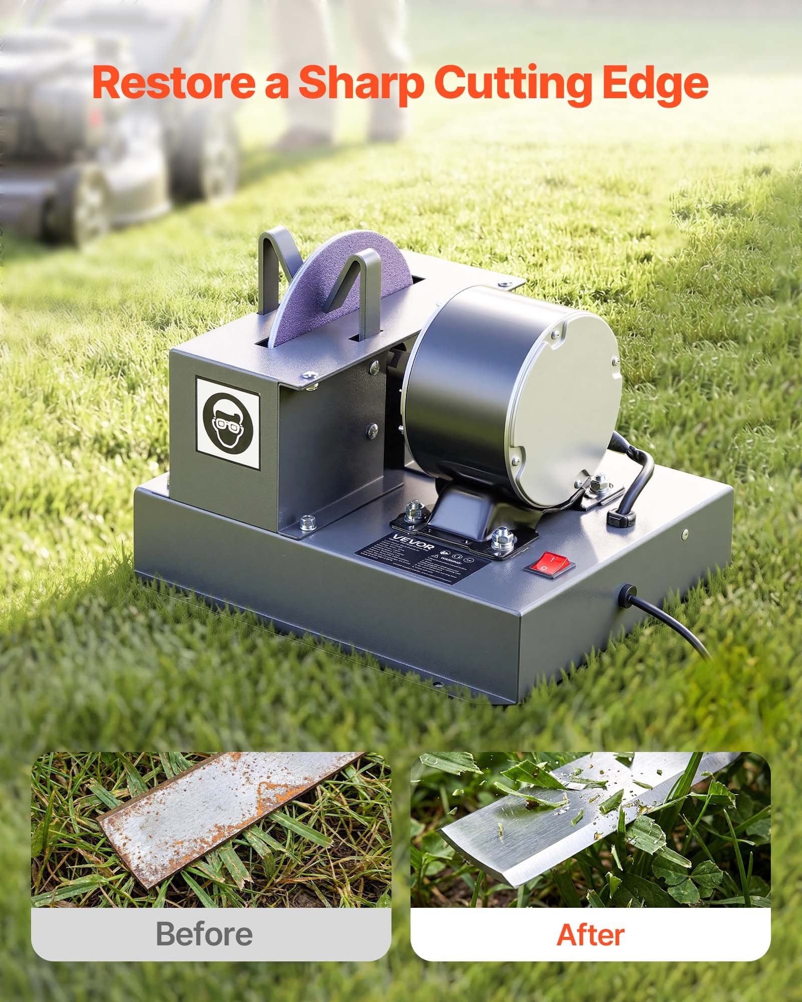 VEVOR Lawn Mower Blade Sharpener, 1/3HP Lawnmower Blades Grinder with 7" Ceramic Grinding Wheel, 30° or 40° Blade Sharpening Machine for High Lift, Low Lift, Gator & Flat Blades