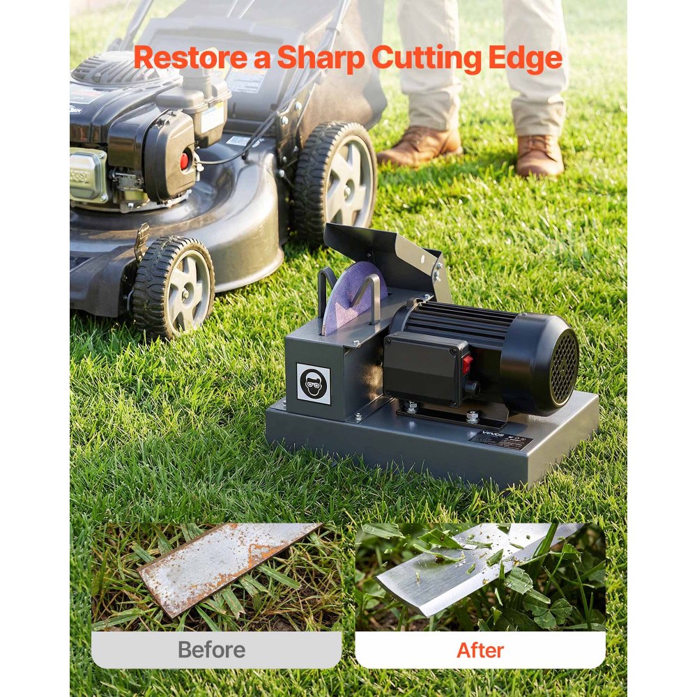 VEVOR Lawn Mower Blade Sharpener, 1HP Lawnmower Blades Grinder with 9" Ceramic Grinding Wheel, Grit Collector & Balancer, 30°/40° Blade Sharpening Machine for High Lift, Low Lift, Gator & Flat Blades