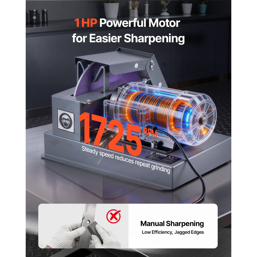 VEVOR Lawn Mower Blade Sharpener, 1HP Lawnmower Blades Grinder with 9" Ceramic Grinding Wheel, Grit Collector & Balancer, 30°/40° Blade Sharpening Machine for High Lift, Low Lift, Gator & Flat Blades