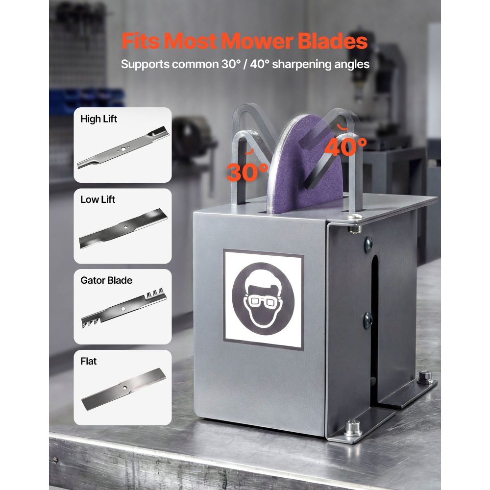 VEVOR Lawn Mower Blade Sharpener, 1HP Lawnmower Blades Grinder with 9" Ceramic Grinding Wheel, Grit Collector & Balancer, 30°/40° Blade Sharpening Machine for High Lift, Low Lift, Gator & Flat Blades