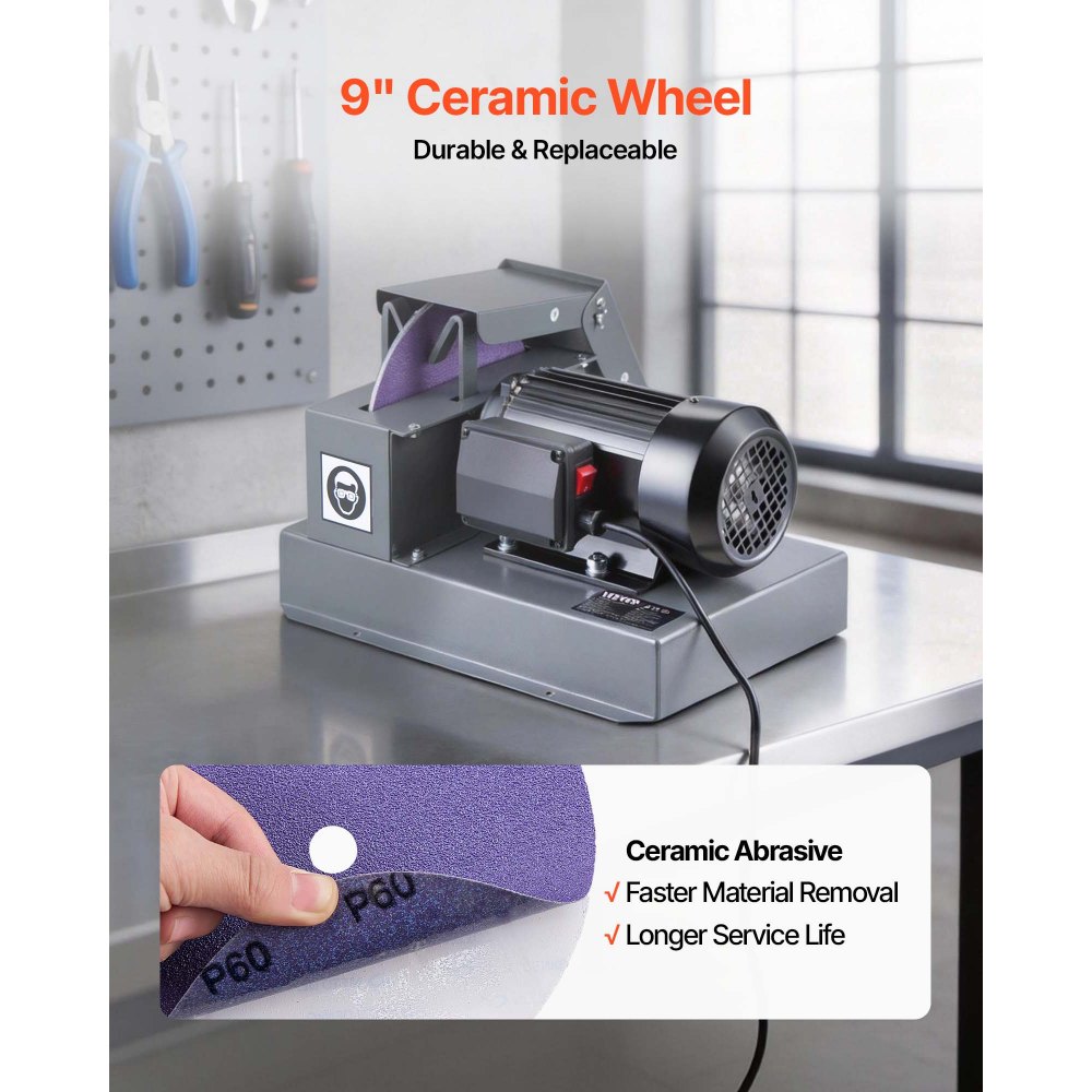 VEVOR Lawn Mower Blade Sharpener, 1HP Lawnmower Blades Grinder with 9" Ceramic Grinding Wheel, Grit Collector & Balancer, 30°/40° Blade Sharpening Machine for High Lift, Low Lift, Gator & Flat Blades