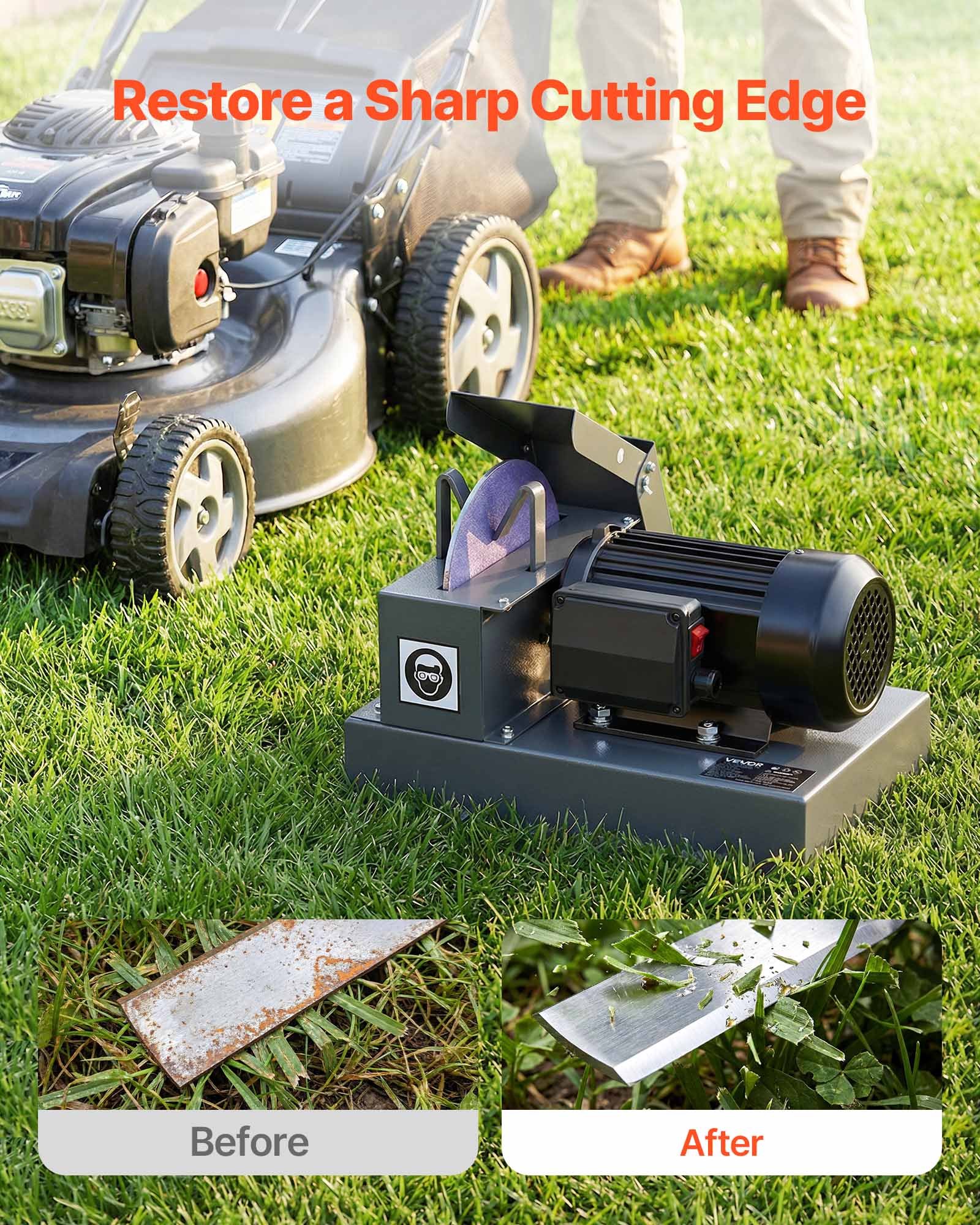 VEVOR Lawn Mower Blade Sharpener, 1HP Lawnmower Blades Grinder with 9" Ceramic Grinding Wheel, Grit Collector & Balancer, 30°/40° Blade Sharpening Machine for High Lift, Low Lift, Gator & Flat Blades
