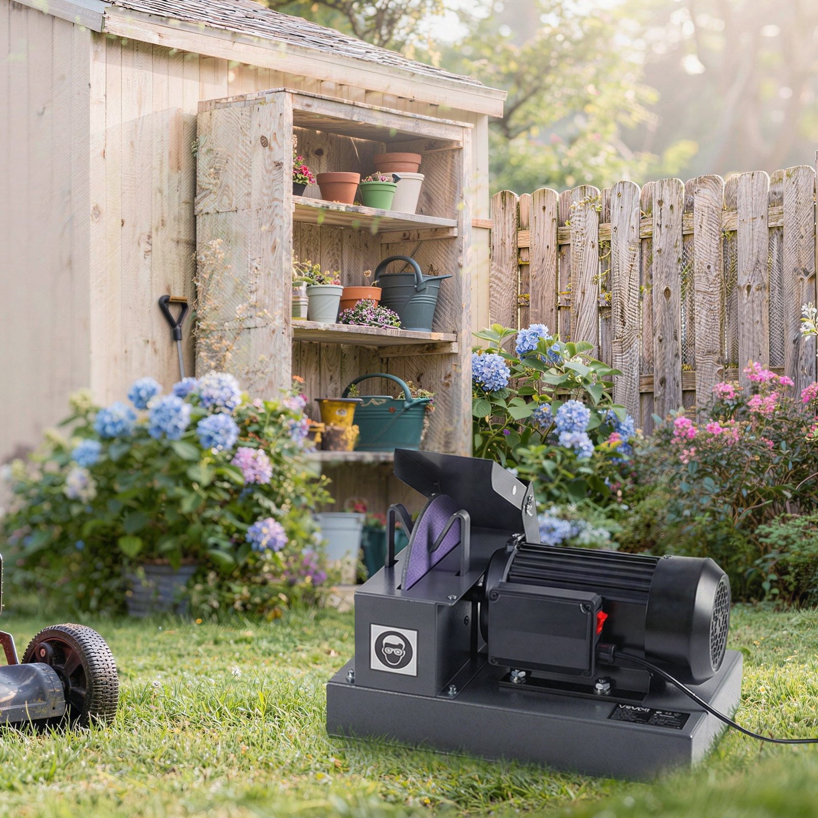 VEVOR Lawn Mower Blade Sharpener, 1HP Lawnmower Blades Grinder with 9" Ceramic Grinding Wheel, Grit Collector & Balancer, 30°/40° Blade Sharpening Machine for High Lift, Low Lift, Gator & Flat Blades