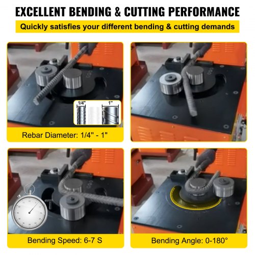VEVOR Hydraulic Rebar Bender, 3000W Electric Rebar Bender, 0.24''-1.26''/6-32 mm Max Rebar Diameter, Rebar Steel Bender, Bending Machine For Bending Rebar, Steel Bar, Steel Rod