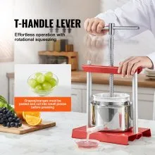 VEVOR Fruit Wine Press, 0.8 Gallon/3L, 2 Stainless Steel Barrels, Manual Juice Maker, Cider Apple Grape Tincture Vegetables Honey Olive Oil Making Press with T-Handle for Outdoor, Kitchen, and Home