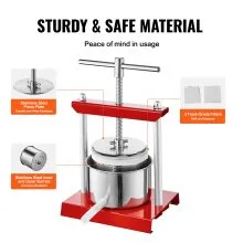 VEVOR Fruit Wine Press, 0.8 Gallon/3L, 2 Stainless Steel Barrels, Manual Juice Maker, Cider Apple Grape Tincture Vegetables Honey Olive Oil Making Press with T-Handle for Outdoor, Kitchen, and Home
