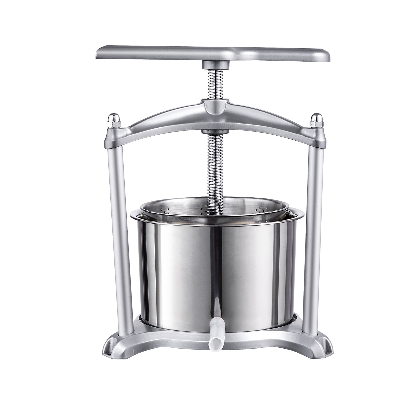 VEVOR fruit wine press with stainless steel body and hand crank for home winemaking.