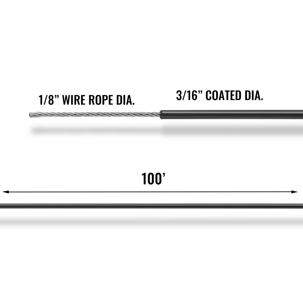 Vinyl Coated Stainless Steel 304 Cable Wire Rope 7x19, 100' Reel, 1/8" - 3/16"