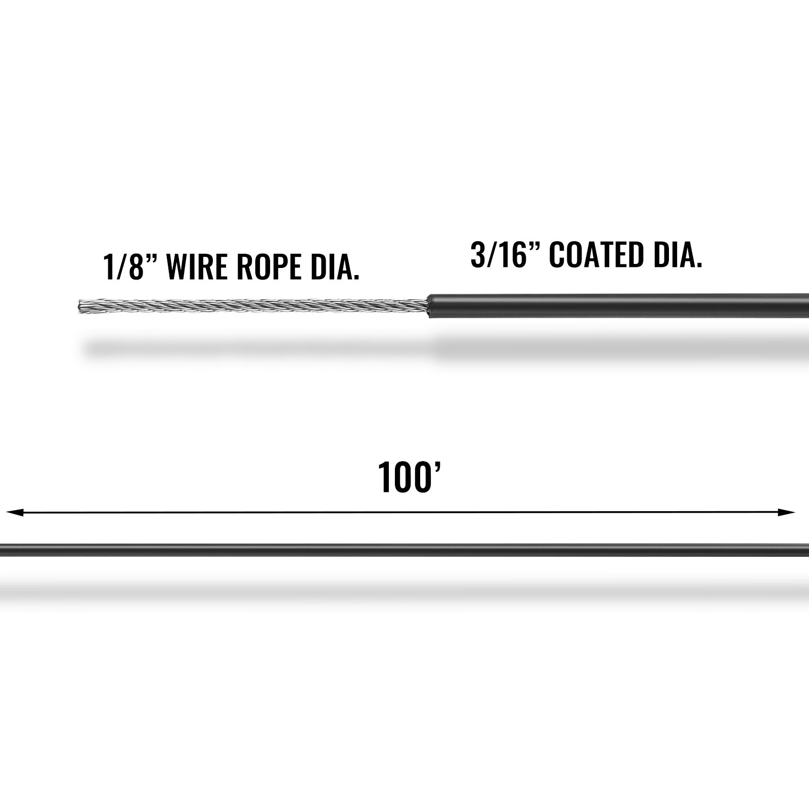 Vinyl Coated Stainless Steel 304 Cable Wire Rope 7x19, 100' Reel, 1/8" - 3/16"