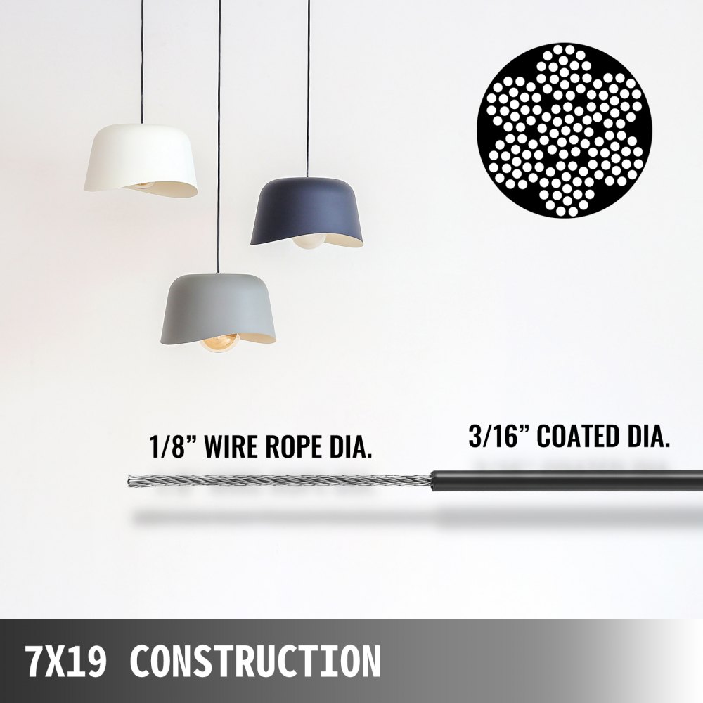 Vinyl Coated Wire Rope 304 Stainless Steel Wire Cable 7x19 75m Reel 1/8-3/16In