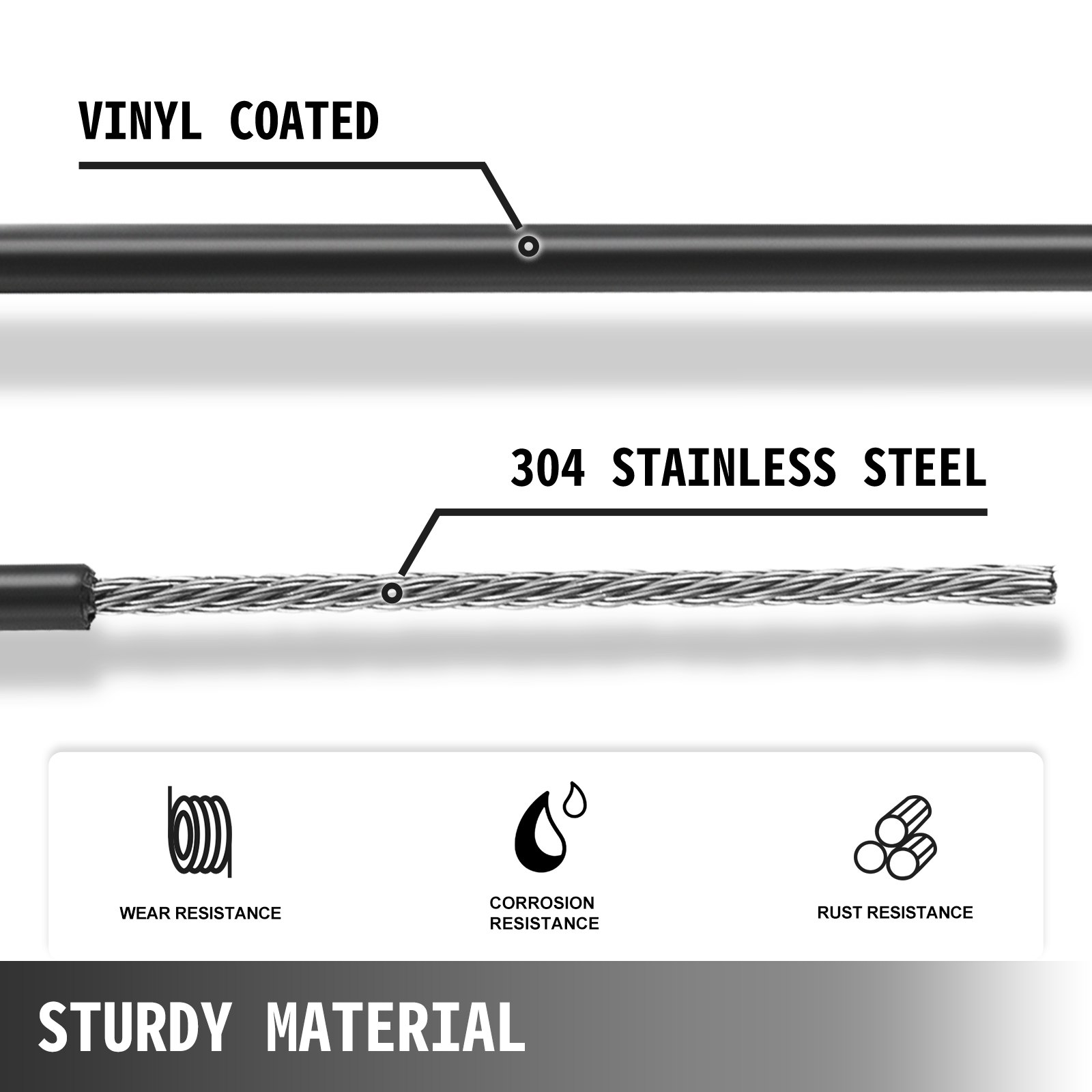 Vinyl Coated Wire Rope 304 Stainless Steel Wire Cable 7x19 75m Reel 1/8-3/16In
