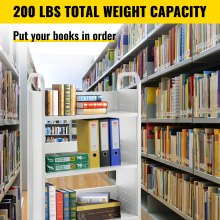 Book Cart Library Cart 90kg with Single Sided L-Shaped Sloped Shelves in White