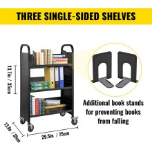 VEVOR Book Cart, 200LBS Library Cart, Rolling Book Cart 30x14x45 Inch, Reply Relations μονής όψης με ρόδες 4 ιντσών που κλειδώνουν για ράφια σπιτιού και Φορτηγό σχολικών βιβλίων σε μαύρο χρώμα