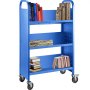 Book Cart Library Cart 200lb with Single Sided V-Shaped Sloped Shelves in Blue