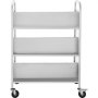 VEVOR book cart with three metal shelves and swivel casters for easy mobility.