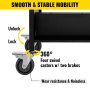 VEVOR book cart with 360° swivel casters, lock/unlock mechanism, and noise-free wheels.