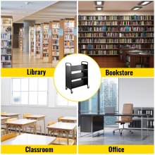 VEVOR Book Cart Library Cart 200lb w/ Double Sided W-Shaped Sloped Shelves Black