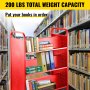 Book Cart Library Cart 200lb with Double Sided W-Shaped Sloped Shelves in Red