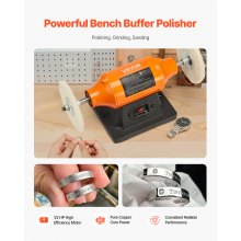 VEVOR 6" Bench Buffer Polisher 1/2 HP 3450RPM for Metal Jewelry Wood Polishing
