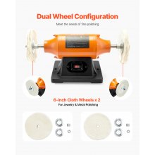 VEVOR 6" Bench Buffer Polisher 1/2 HP 3450RPM for Metal Jewelry Wood Polishing