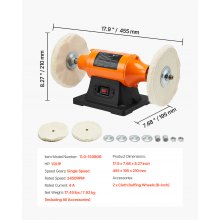 VEVOR 6" Bench Buffer Polisher 1/2 HP 3450RPM for Metal Jewelry Wood Polishing