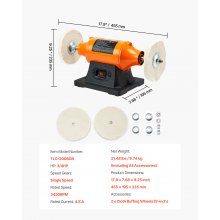 VEVOR 8" Bench Buffer Polisher 3/4 HP 3450RPM for Metal Jewelry Wood Polishing