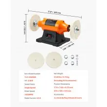 VEVOR 8" Bench Buffer Polisher 3/4 HP 3450RPM for Metal Jewelry Wood Polishing