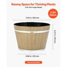Resin Whiskey Barrel Planter Garden Flower Plant Pot 11.81 x 11.81 x 8.27 in