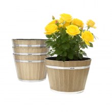 Resin Whiskey Barrel Planter Garden Flower Plant Pot 11.81 x 11.81 x 8.27 in