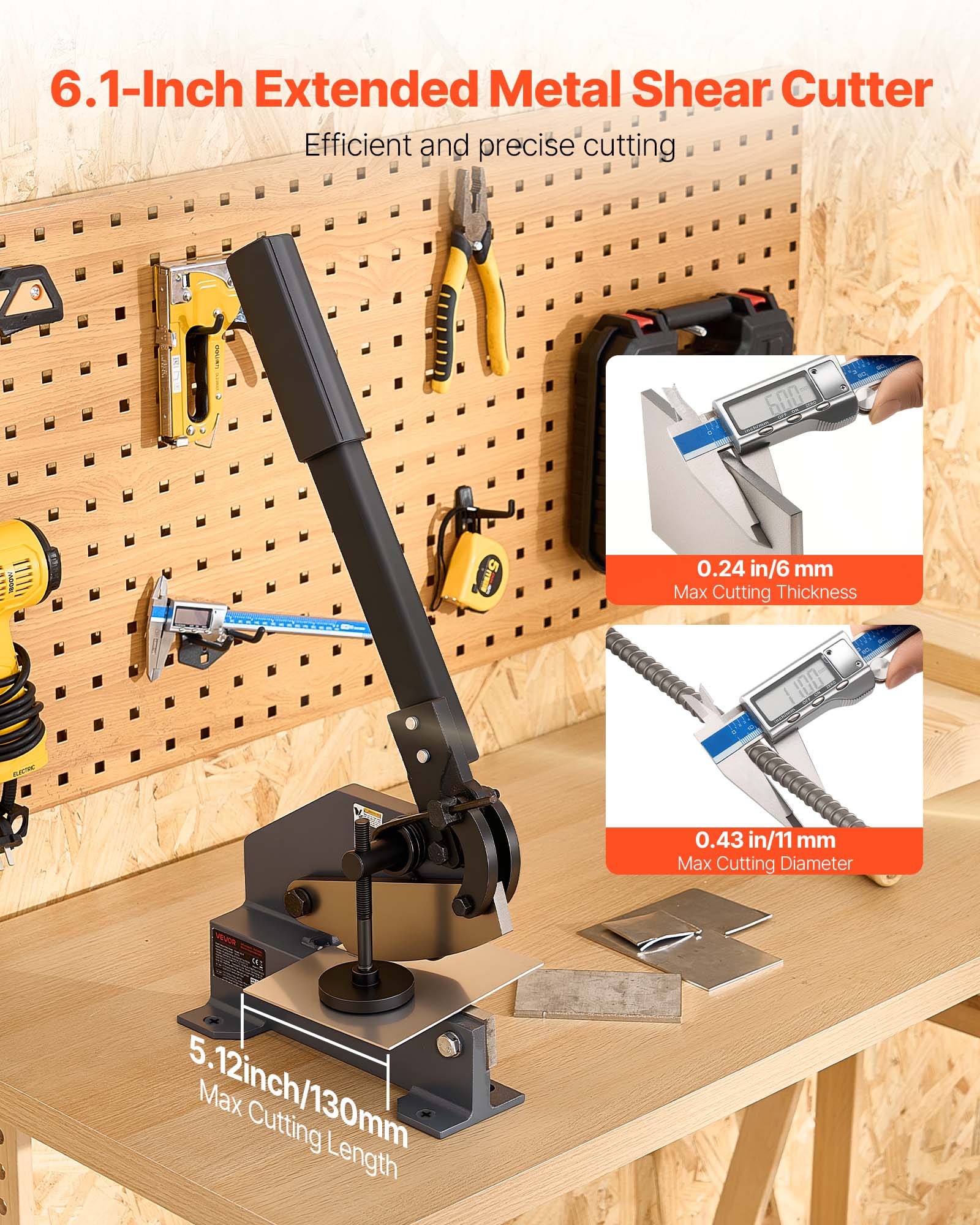 VEVOR Sheet Metal Shear, 155 mm Manual Hand Plate Shear, Heavy Duty Mounting Type Sheet Cutter with Solid Steel Frame, High Precision, Extended Handle for Cutting Steel, Copper, Rebar, and Aluminum