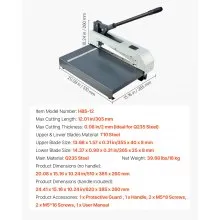 VEVOR Guillotine Sheet Metal Shear, 12 in Manual Hand Plate Shear, Heavy Duty Metal Plate Cutter Tool, with Solid Steel Frame, High Precision, for Cutting PCB Boards, Aluminum, Steel, Copper, Plastic