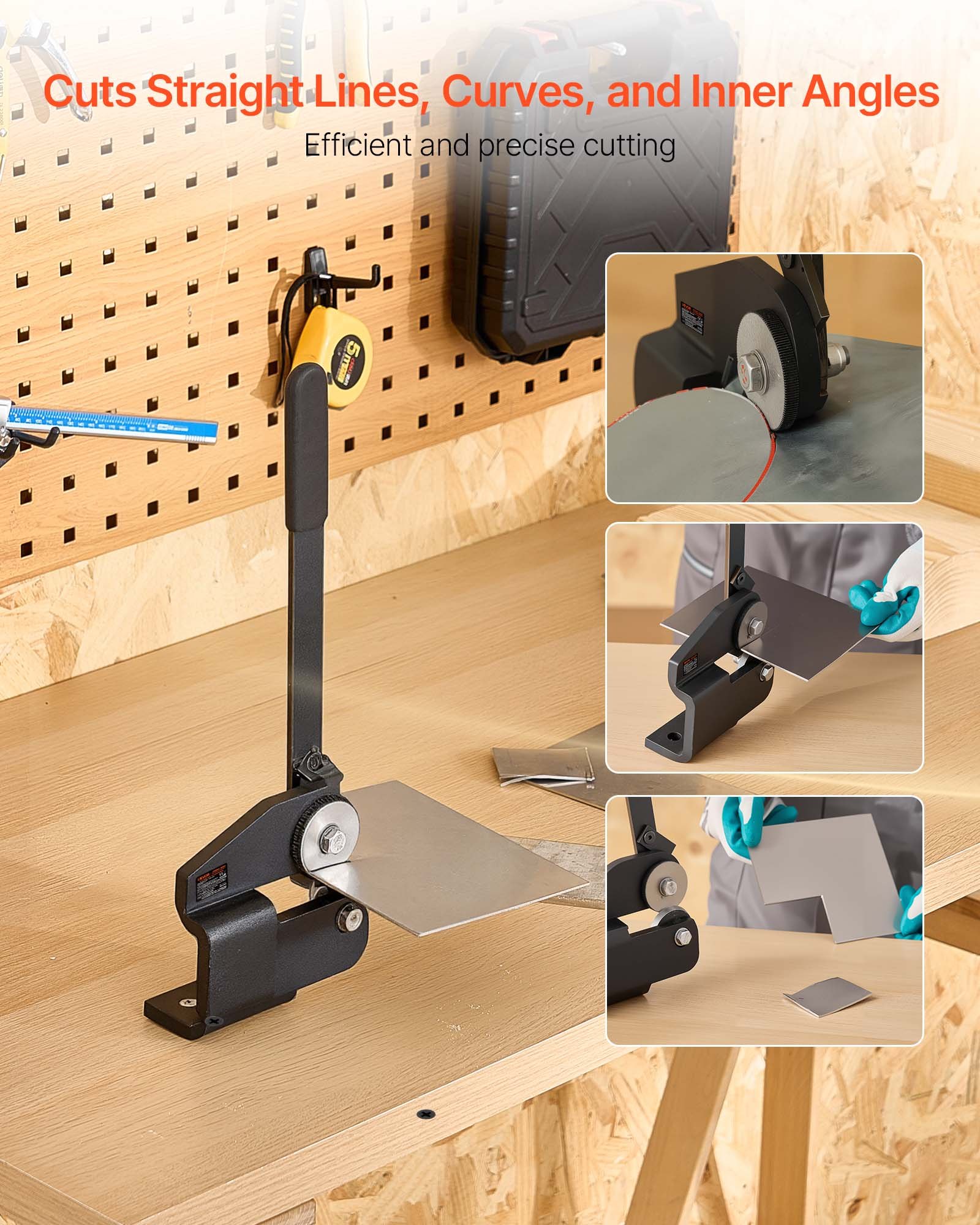 VEVOR Sheet Metal Shear, Throatless Rotary Hand Shear, 16 Gauge Mild Steel Sheet Cutter with 1.5 mm Capacity, with Solid Construction, Mounting Type, for Cutting Steel, Copper, Rebar, and Aluminum