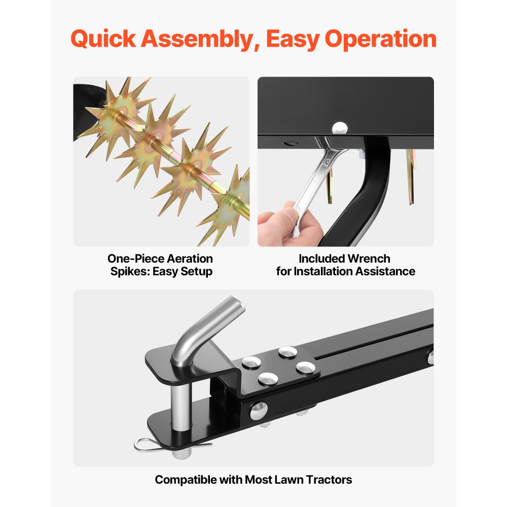 VEVOR Tow Behind Plug Aerator, 32 in Lawn Spike Aerator with Universal Hitch, Heavy Duty & Rust-Resistant, Pull Behind Spike Aerator Tool with Folded Edge Tray, for Farmland & Garden Tractors