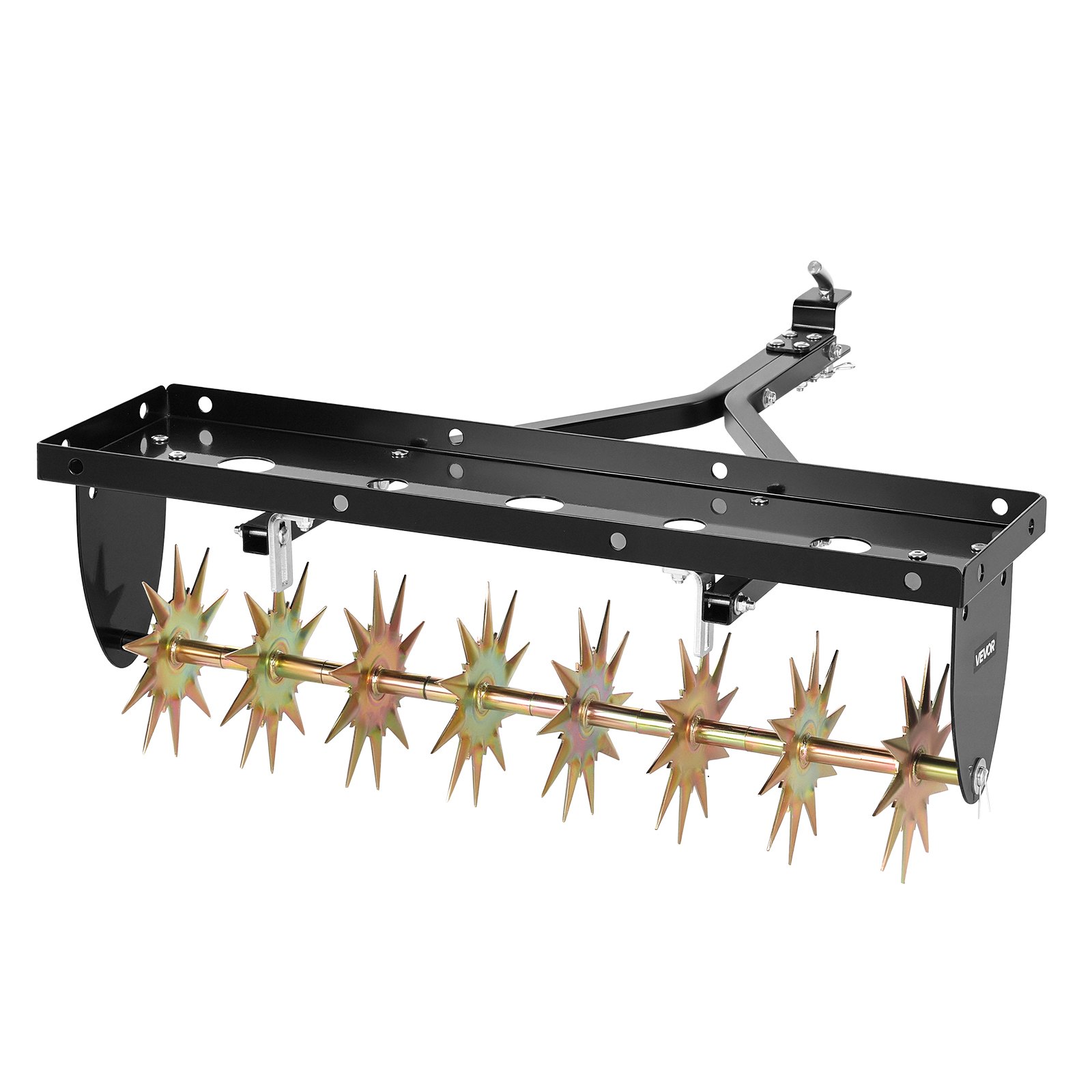 VEVOR Tow Behind Plug Aerator, 32 in Lawn Spike Aerator with Universal Hitch, Heavy Duty & Rust-Resistant, Pull Behind Spike Aerator Tool with Folded Edge Tray, for Farmland & Garden Tractors