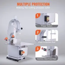 VEVOR Commercial Electric Meat Bandsaw, 1100W Stainless Steel Countertop Bone Sawing Machine, Workbeach 19.3" x 15", 0.16-7.9 Inch Cutting Thickness, Frozen Meat Cutter with 6 Blades for Rib Pork Beef