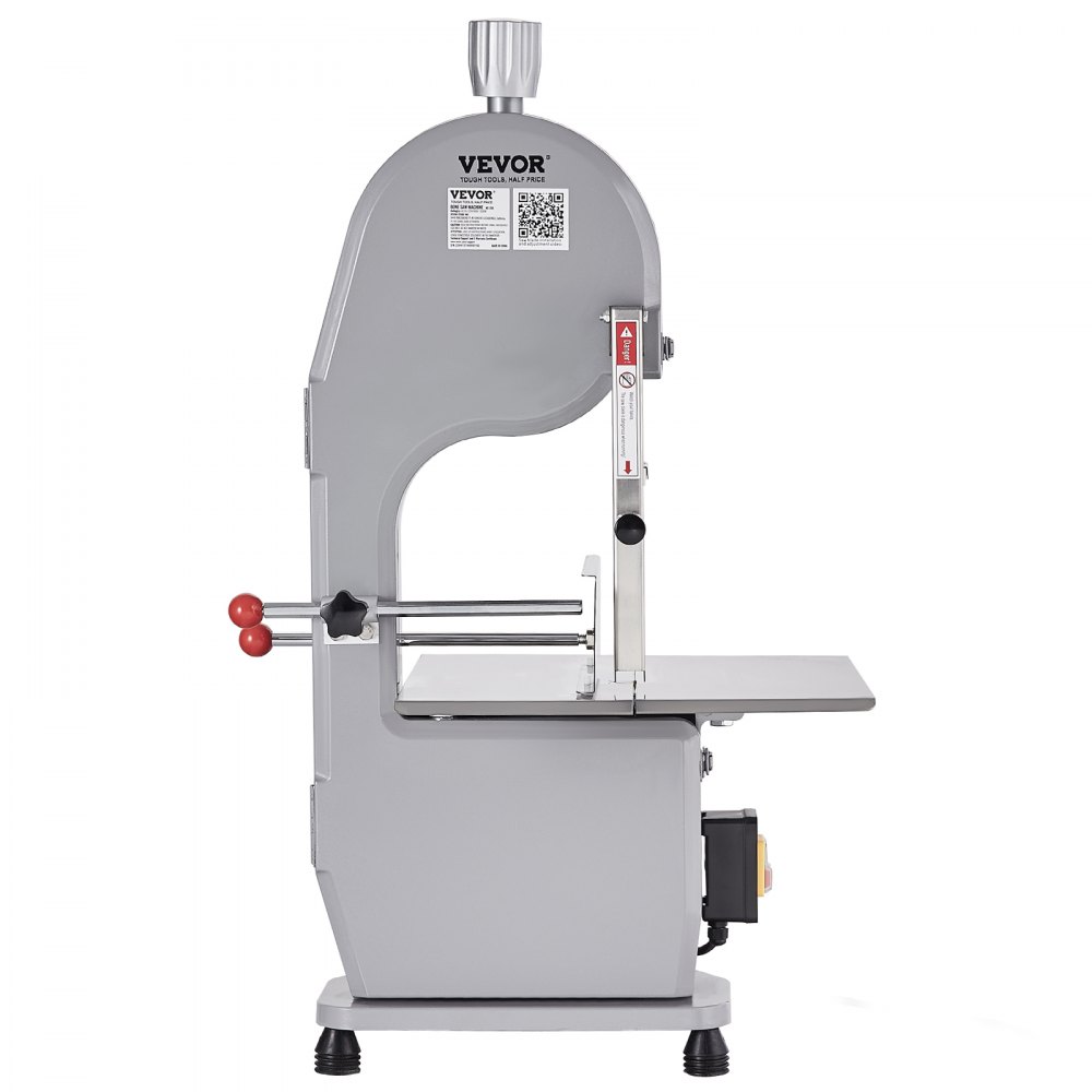 VEVOR Commercial Electric Meat Bandsaw, 1100W Stainless Steel Countertop Bone Sawing Machine, Workbeach 490x380 mm, 4-200 mm Cutting Thickness, Frozen Meat Cutter with 6 Blades for Rib Pork Beef