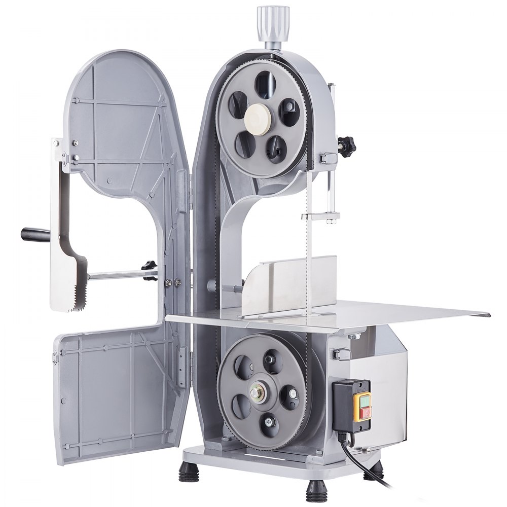 VEVOR Commercial Electric Meat Bandsaw, 1100W Stainless Steel Countertop Bone Sawing Machine, Workbeach 490x380 mm, 4-200 mm Cutting Thickness, Frozen Meat Cutter with 6 Blades for Rib Pork Beef