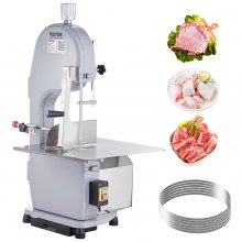 VEVOR Commercial Electric Meat Bandsaw, 1100W Stainless Steel Countertop Bone Sawing Machine, Workbeach 490x380 mm, 4-200 mm Cutting Thickness, Frozen Meat Cutter with 6 Blades for Rib Pork Beef