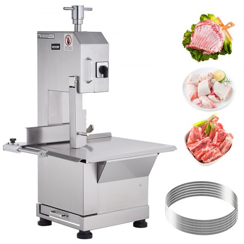 VEVOR Commercial Electric Meat Bandsaw, 2200W Stainless Steel Countertop Bone Sawing Machine, Workbeach 18.5" x 20.9", 0-7.1 Inch Cutting Thickness, Frozen Meat Cutter with 6 Blades for Rib Pork Beef